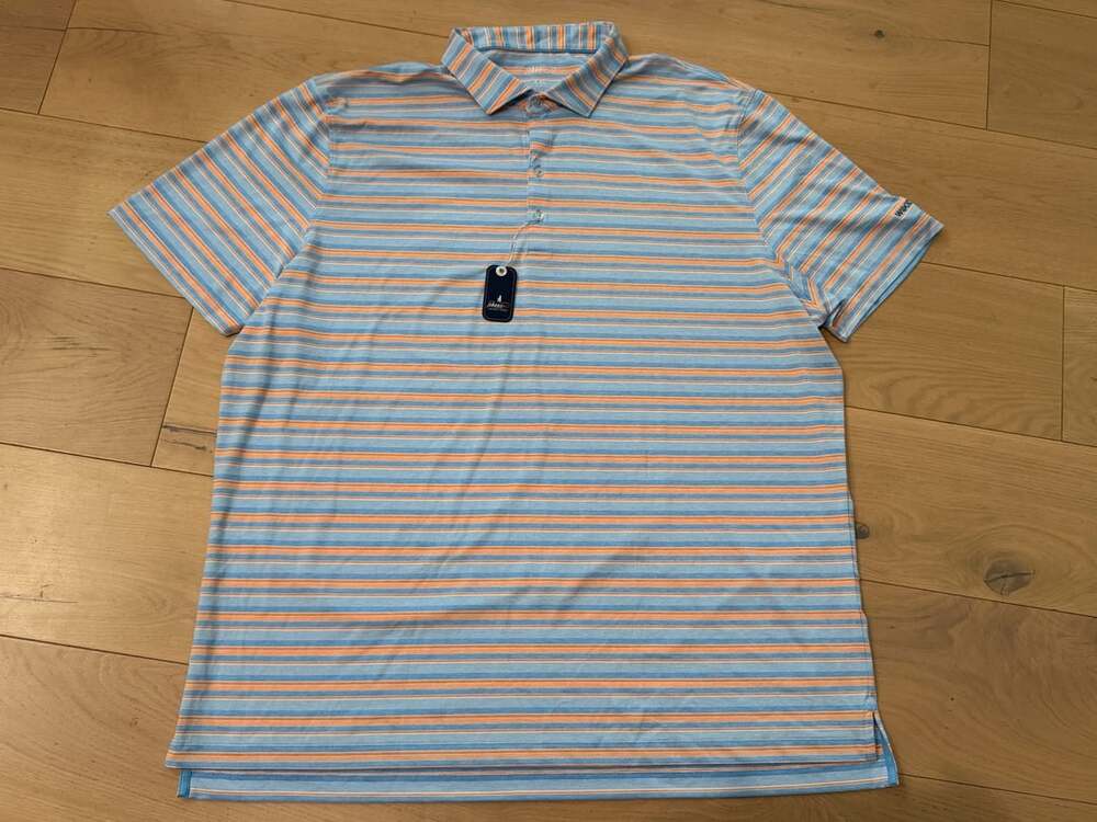 Johnnie-O Striped Polo Shirt XXL Blue Orange Woodlands Golf
